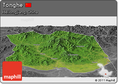 Satellite Panoramic Map of Tonghe, desaturated