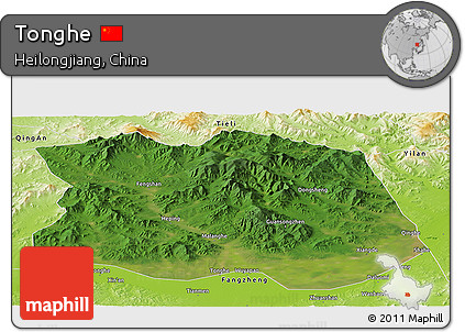 Satellite Panoramic Map of Tonghe, physical outside