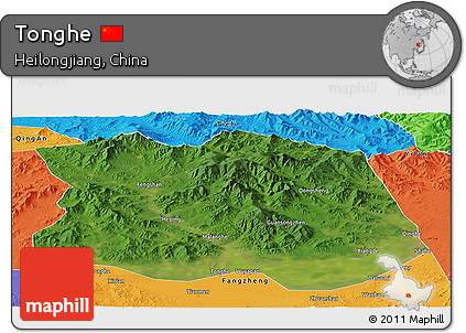 Satellite Panoramic Map of Tonghe, political outside