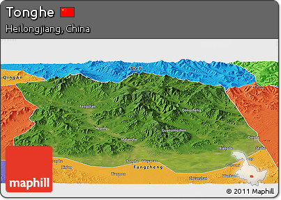 Satellite Panoramic Map of Tonghe, political outside