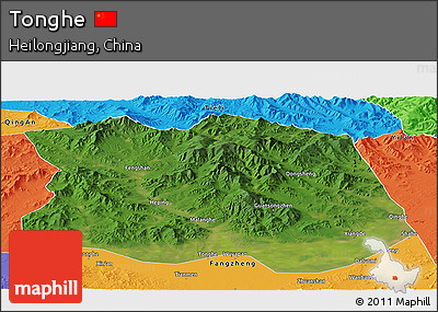 Satellite Panoramic Map of Tonghe, political outside
