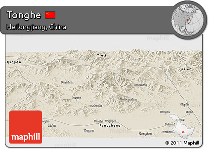 Shaded Relief Panoramic Map of Tonghe