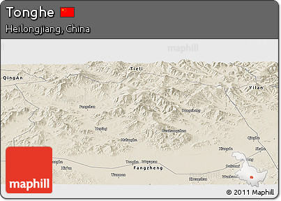 Shaded Relief Panoramic Map of Tonghe
