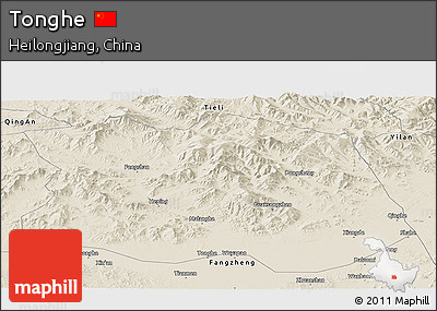 Shaded Relief Panoramic Map of Tonghe