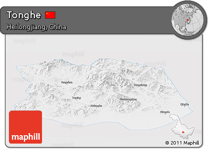 Silver Style Panoramic Map of Tonghe, single color outside