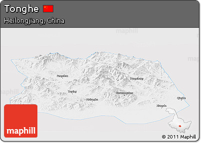 Silver Style Panoramic Map of Tonghe, single color outside