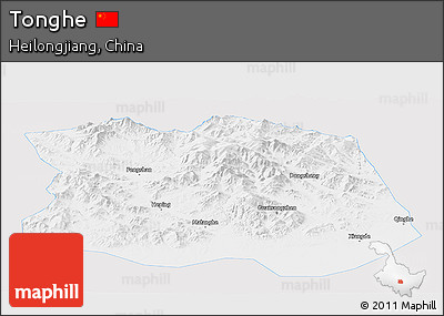 Silver Style Panoramic Map of Tonghe, single color outside