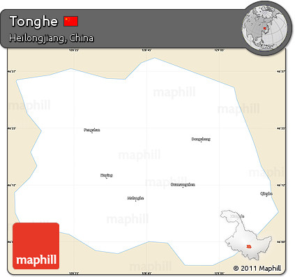 Classic Style Simple Map of Tonghe, single color outside