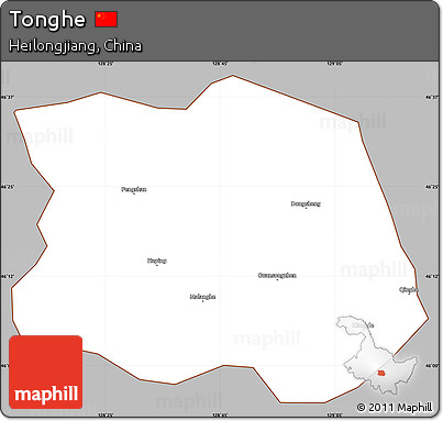 Gray Simple Map of Tonghe, cropped outside