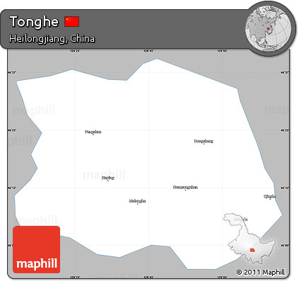 Gray Simple Map of Tonghe, single color outside
