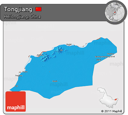 Political 3D Map of Tongjiang, cropped outside
