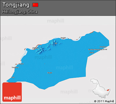 Political 3D Map of Tongjiang, cropped outside