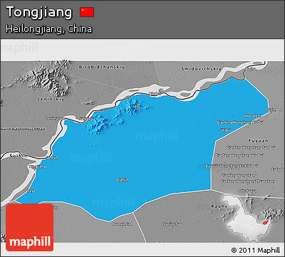 Political 3D Map of Tongjiang, desaturated