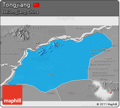Political 3D Map of Tongjiang, desaturated