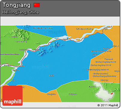 Political 3D Map of Tongjiang