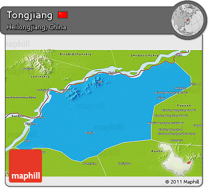 Political 3D Map of Tongjiang, physical outside