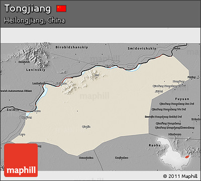 Shaded Relief 3D Map of Tongjiang, darken, desaturated