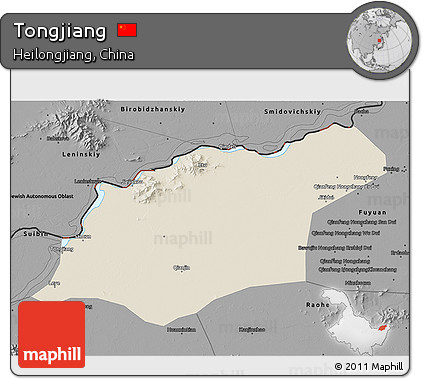 Shaded Relief 3D Map of Tongjiang, darken, desaturated
