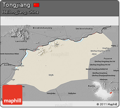 Shaded Relief 3D Map of Tongjiang, darken, desaturated