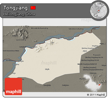 Shaded Relief 3D Map of Tongjiang, darken