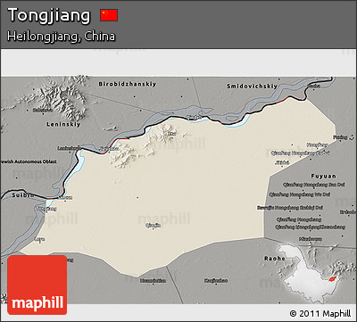 Shaded Relief 3D Map of Tongjiang, darken, semi-desaturated