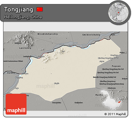 Shaded Relief 3D Map of Tongjiang, darken, semi-desaturated