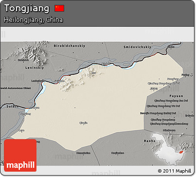 Shaded Relief 3D Map of Tongjiang, darken, semi-desaturated