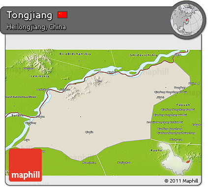 Shaded Relief 3D Map of Tongjiang, physical outside