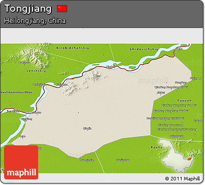 Shaded Relief 3D Map of Tongjiang, physical outside