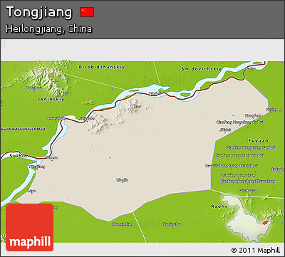 Shaded Relief 3D Map of Tongjiang, physical outside