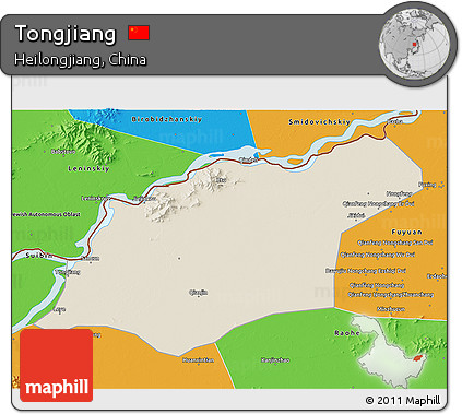 Shaded Relief 3D Map of Tongjiang, political outside