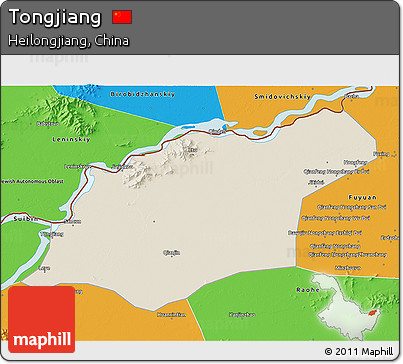Shaded Relief 3D Map of Tongjiang, political outside