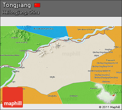 Shaded Relief 3D Map of Tongjiang, political outside