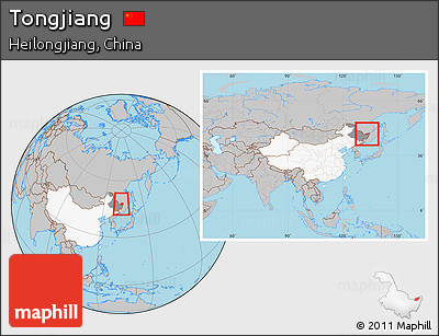 Gray Location Map of Tongjiang, highlighted country, highlighted parent region, within the entire country