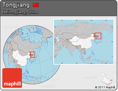 Gray Location Map of Tongjiang, highlighted country, highlighted parent region, within the entire country