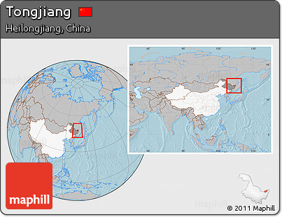 Gray Location Map of Tongjiang, highlighted country, highlighted parent region, within the entire country, hill shading