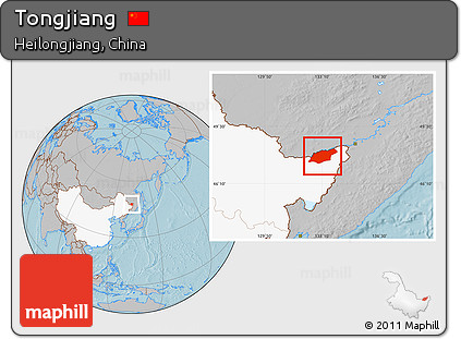 Gray Location Map of Tongjiang, highlighted country, hill shading