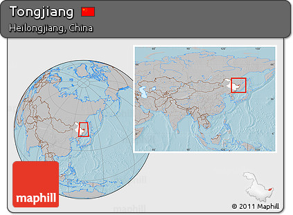 Gray Location Map of Tongjiang, highlighted parent region, within the entire country, hill shading