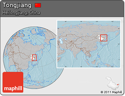 Gray Location Map of Tongjiang, highlighted parent region, within the entire country, hill shading
