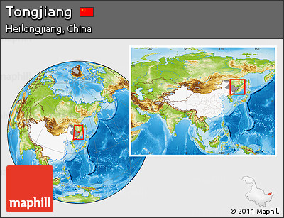 Physical Location Map of Tongjiang, highlighted country, highlighted parent region, within the entire country