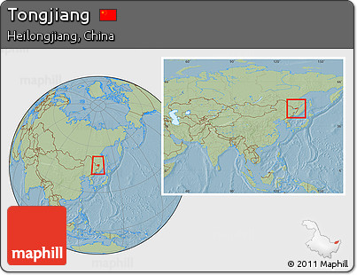 Savanna Style Location Map of Tongjiang, within the entire country, hill shading