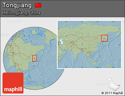 Savanna Style Location Map of Tongjiang, within the entire country, hill shading