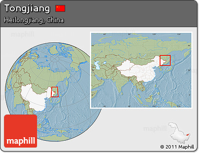 Savanna Style Location Map of Tongjiang, highlighted country, within the entire country, hill shading