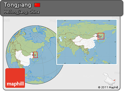 Savanna Style Location Map of Tongjiang, highlighted country, highlighted parent region, within the entire country