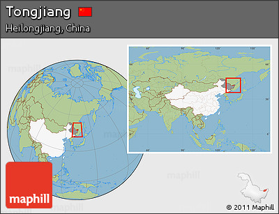 Savanna Style Location Map of Tongjiang, highlighted country, highlighted parent region, within the entire country