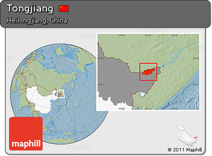 Savanna Style Location Map of Tongjiang, highlighted country, highlighted parent region, hill shading