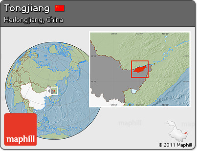 Savanna Style Location Map of Tongjiang, highlighted country, highlighted parent region, hill shading