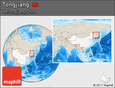 Shaded Relief Location Map of Tongjiang, highlighted country, within the entire country