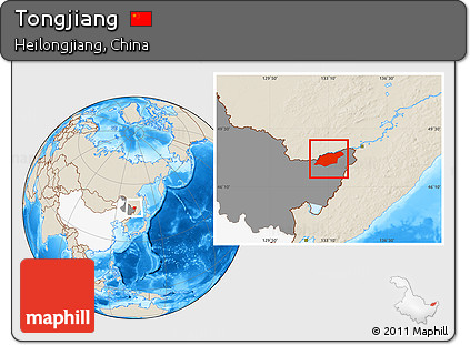 Shaded Relief Location Map of Tongjiang, highlighted country, highlighted parent region