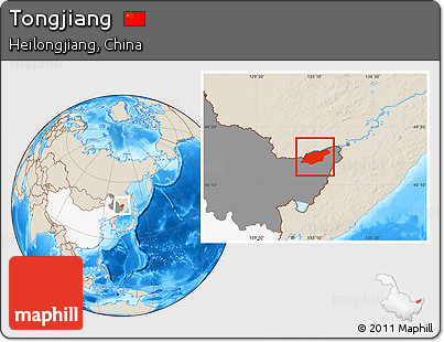 Shaded Relief Location Map of Tongjiang, highlighted country, highlighted parent region